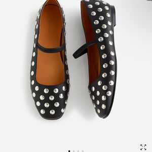 Madewell Black and Silver Flats with Polka Dot Pattern and Rounded Toe